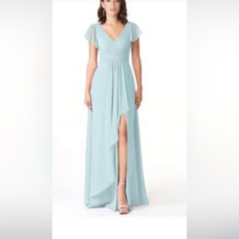 Azazie Omari Mist Blue Dress with Flutter Sleeves